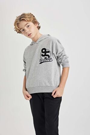 DeFacto Erkek Çocuk Kapüşonlu Baskılı Sweatshirt Eşofman Altı 2'li Takım B7731A824SPGR210
