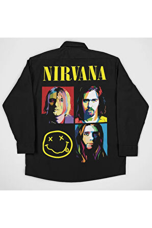 Nirvana Müzik Grubu Baskılı Unisex Rock Metal Cepli Gömlek