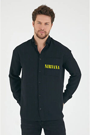 Nirvana Müzik Grubu Baskılı Unisex Rock Metal Cepli Gömlek