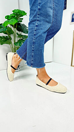 Günlük Kadın Babet Peluş Lastikli Oval Burunlu Alçak Topuklu Tırtıklı Tabanlı Ayakkabı 369