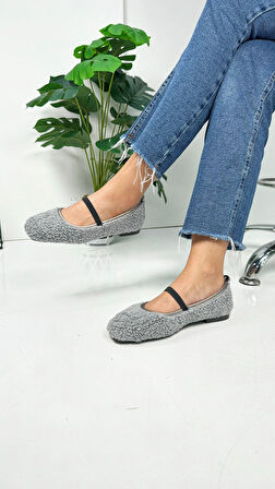 Günlük Kadın Babet Peluş Lastikli Oval Burunlu Alçak Topuklu Tırtıklı Tabanlı Ayakkabı 369