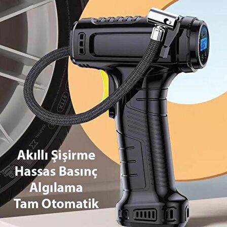 Coofbe Akıllı Tam Otomatik Şarjlı Kablosuz Led Ekranlı 120W Araç Lastik Pompası Kompresör Tüm Araçlarla Uyumlu