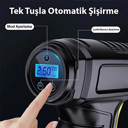 Coofbe Akıllı Tam Otomatik Şarjlı Kablosuz Led Ekranlı 120W Araç Lastik Pompası Kompresör Tüm Araçlarla Uyumlu