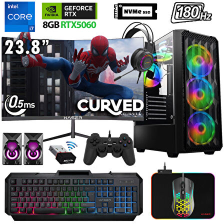 Xaser Xsr1135 i7 14700F 32GB DDR5 Ram 1TB M.2 NVMe SSD 8GB RTX5060 23.8" 180Hz Oyuncu Bilgisayarı