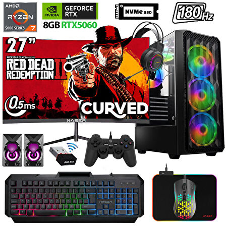 Xaser Xsr1143 Ryzen 7 5700X 32GB Ram 1TB M.2 NVMe SSD 8GB RTX5060 27" 180Hz Oyuncu Bilgisayarı