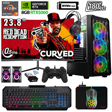 Xaser Xsr1142 Ryzen 7 5700X 32GB Ram 2TB M.2 NVMe SSD 8GB RTX5060 23.8" 180Hz Oyuncu Bilgisayarı
