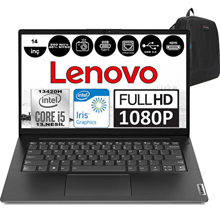 Lenovo V14 Gen4 Iru Intel Core I5 13420H 24GB 1tb SSD Windows 11 Home 14 Inç Fullhd Taşınabilir Bilgisayar 83A00064TRH18 + Zetta Çanta