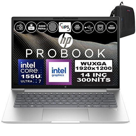 Hp Probook 440 G11 Intel Core Ultra 7 155U Ddr5 24GB 512GB SSD Intel® Aı Boost 14" Wuxga IPS Freedos Taşınabilir Bilgisayar A22YSEAF05 + Zetta Çanta