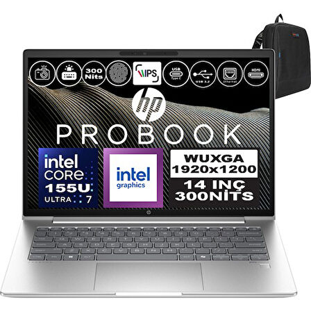 Hp Probook 440 G11 Intel Core Ultra 7 155U Ddr5 96GB 512GB SSD Intel® Aı Boost 14" Wuxga IPS Freedos Taşınabilir Bilgisayar A22YSEAF31 + Zetta Çanta