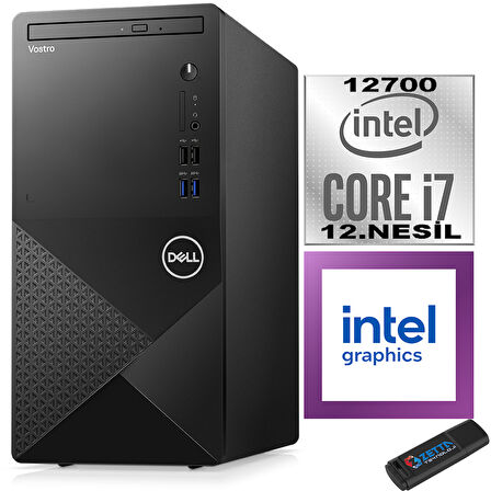 Dell Vostro 3910 MT Intel Core I7 12700 12GB 512GB SSD Windows 11 Home Intel® UHD Graphics 770 Masaüstü Bilgisayar N3910EMEAH02 + Zetta USB Bellek