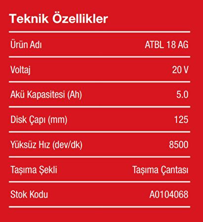 ATTLAS PRO  ATBL 18 AG-502 C Akülü Taşlama(KÖMÜRSÜZ)