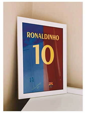 30x42 cm Ronaldinho Forma Tasarımlı Poster Tablo Çerçeve 1 mm PVC Cam Korumalı