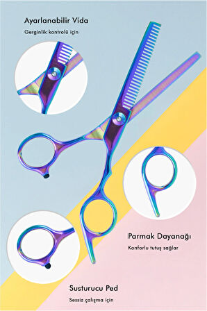 Rainbow Vidalı Saç Kesim Ara Kırık Alma Makası Kuaför Saç Sakal Kesim Profesyonel XLQ501B