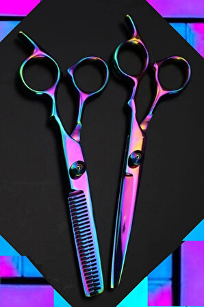 2'li Set Vidalı Kuyruklu Saç Kesme Ve Inceltme Kesim Makası Düz Ve Ara Makas Seti Xlq501