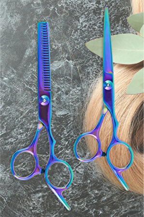 Vidalı Kuyruklu Profesyonel Berber Kuaför Saç Sakal Kesim Düz ve Ara 2'li Makas Seti XLQ501