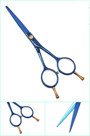 Çift Parmak Vidalı Ayarlanabilir Çelik Mavi Düz Uçlu Berber Kuaför Saç Kesim Makası XLQ580B