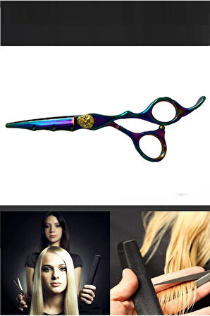 Dış Bükey Saç Kesim Kurukafa Makası 6 inç Rainbow Tam Profesyonel Düz Uçlu Saç Kesim Makası XLQ578B