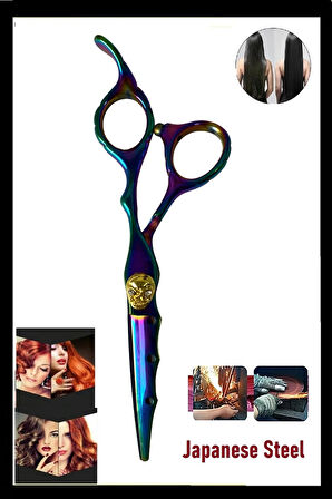 Dış Bükey Saç Kesim Kurukafa Makası 6 inç Rainbow Tam Profesyonel Düz Uçlu Saç Kesim Makası XLQ578B