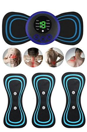 Kablosuz Şarjlı 1 Cihaz 3 Yedek Ped Tens Ems Elektrikli Masaj Aleti Cihazı Kelebek101