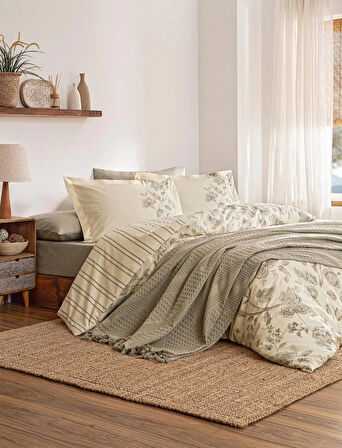 ÖZDİLEK ÇİFT KİŞİLİK PİKELİ NEVRESİM TAKIMI FRESQUE BEJ