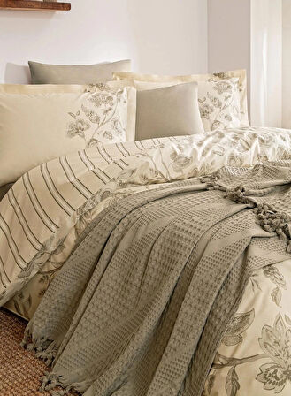 ÖZDİLEK ÇİFT KİŞİLİK PİKELİ NEVRESİM TAKIMI FRESQUE BEJ