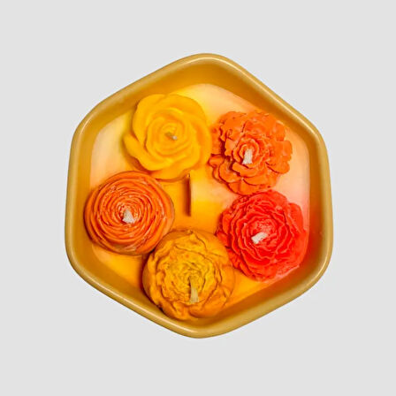 Uretti - Zekiye 1389 - El Yapımı Gül Desenli Ahşap Fitilli Kokulu Soya Mum 10cm - Beyaz