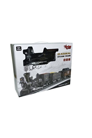 Işıklı Sesli Pilli Klasik Tren Seti 30 Parça Lokomotif Seti Tren Set Oyuncak Buharlı Tren 135 Cm Ray