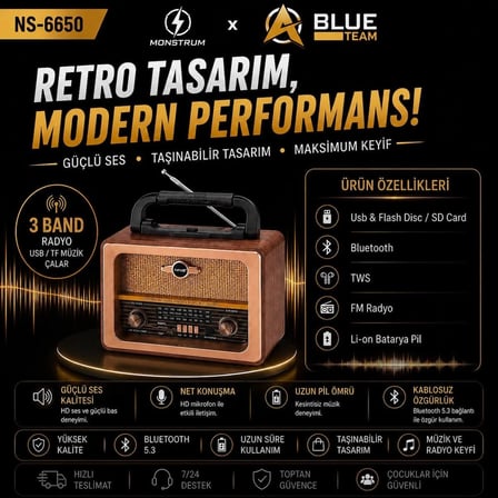 NS 6650 NOSTALJİ BLUETOOTH ŞARJLI RADYO
