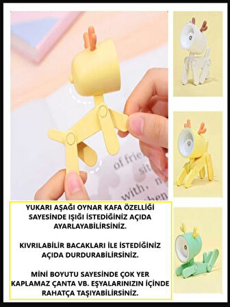 Lamba Ders Çalışma Masa Gece Lambası Mini Geyik Tasarımlı Kitap Okuma Led Işıklı Lamba