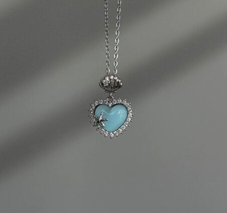 Turkuaz Opal Kalp Kolye çelik kolye