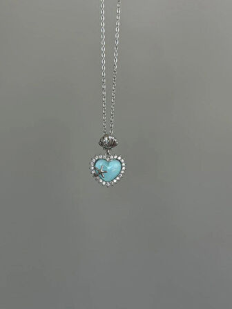 Turkuaz Opal Kalp Kolye çelik kolye