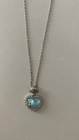 Turkuaz Opal Kalp Kolye çelik kolye