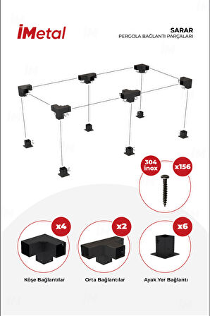 İmetal Sarar İki Bölümlü Hazır Ahşap Pergola Bağlantı Seti 90x90  mm Ahşaplar için