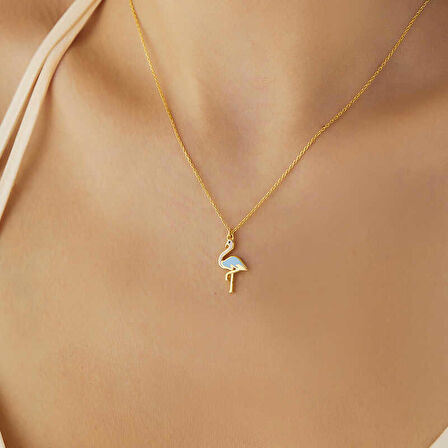 himarry 925 Ayar Gümüş Gold Flamingo Kadın Kolye
