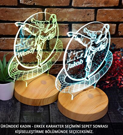 Kadın Karateci Hediyesi, Karate Tekvando Judo Sporcuya Hediye 3D Led Lamba