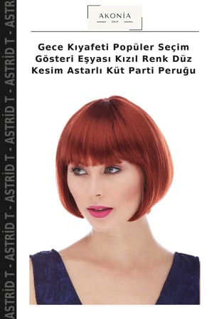 Gece Kıyafeti Popüler Seçim Gösteri Eşyası Kızıl Renk Düz Kesim Astarlı Küt Parti Peruğu
