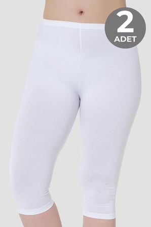 Premium Kadın Diz Altı Kapri Boy Penye Tayt Beyaz 2'li Paket Giyim Moda Modern