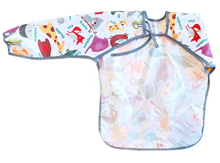 yorni 3-6 Yaş Zoo, Sıvı Geçirmez, Makinede Yıkanabilir, Uzun Kollu Boyundan Bağlamalı Bebek Mama Önlüğü