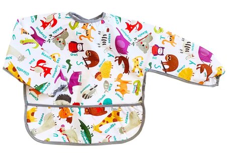 yorni 3-6 Yaş Zoo, Sıvı Geçirmez, Makinede Yıkanabilir, Uzun Kollu Boyundan Bağlamalı Bebek Mama Önlüğü