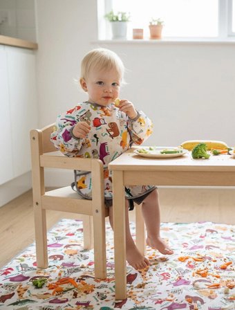 yorni 3-6 Yaş Zoo, Sıvı Geçirmez, Makinede Yıkanabilir, Uzun Kollu Boyundan Bağlamalı Bebek Mama Önlüğü