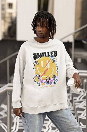 Smilley Forget Your Problem Baskılı Unisex Oversize Tasarım Sweatshirt