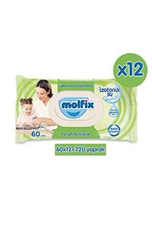 Molfix Alkolsüz 12 x 60 Yaprak 12 Paket Islak Mendil