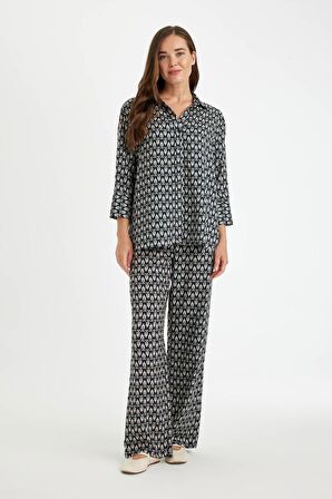 DeFacto Rahat Pantolon Wide Leg Geniş Bol Paça Desenli Yüksek Bel C4042AX24AUNV30