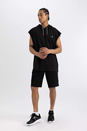 DeFactoFit Oversize Geniş Kalıp Sırt Baskılı Kapüşonlu Sporcu Atlet A2237AX24HSBK81