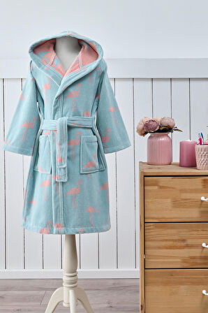 Özdilek Junior Flamingo Kapüşonlu Kadife Çocuk Bornozu 3/4 Yaş