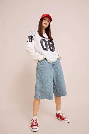 Coool Oversize Geniş Kalıp V Yaka Baskılı Uzun Kollu Tişört