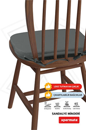 XPERMATE StandartFit Oval Sandalye Minderi Fermuarlı Yıkanabilir Kılıf Bağcıklı Su ve Yağ İtici 42x42x5 Antrasit