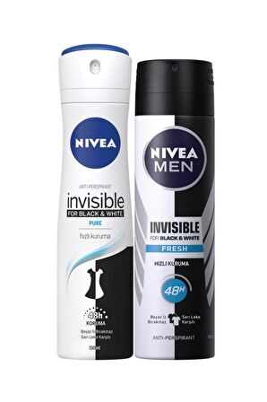 Nivea Men Erkek Sprey Deodorant Black&white Fresh 150ml Ve Kadın Sprey Deodorant Black&white Pure 150ml