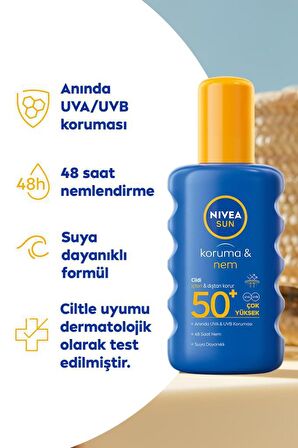 NIVEA SUN Güneş Koruyucu Vücut Spreyi 200ml SPF50 ve Q10 Sıkılaştırıcı Vücut Losyonu 200ml, Çanta Hediye