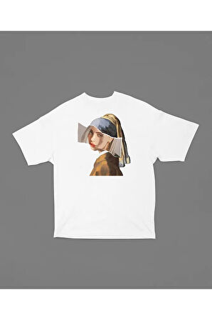 Mona Lisa Temalı Billie Eilish Baskılı Unisex Tişört, Oversize Şarkıcı Tişört